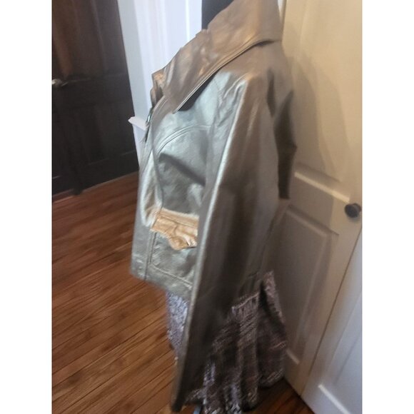 Bronze Metallic Leather Biker Jacket MIXIT L  Zipper Collar Pockets Glam - Picture 10 of 12